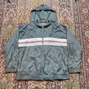 VTG 70s 80s Adidas Trefoil striped windbreaker zip up track jacket XL grey white